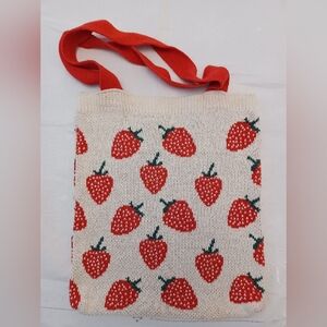 Strawberry Knit Tote Bag - Red/Off-White